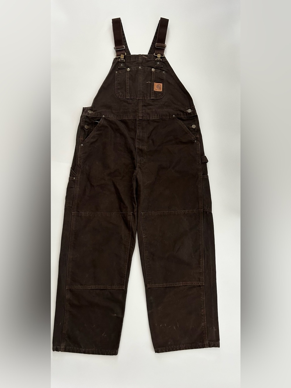 Vintage Carhartt R06 DKB Sandstone Duck Bib Overalls Double Knee Patch
40x28